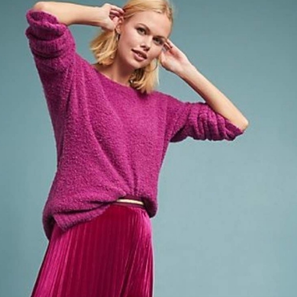 Anthropologie‎ Sleeping on Snow Lavinia Fleece Sweater Fuschia Pink Sz Small
